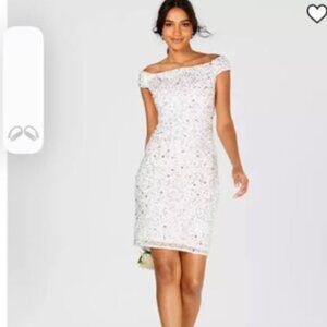 Adrianna Papell Sequin Off-The Shoulder Bodycon Party Dress Bridal NWT Size 2